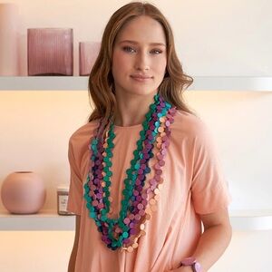 NWT Rare Rabbit Soft Pink Happy Pills Wood Beaded Necklace